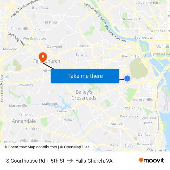 S Courthouse Rd + 5th St to Falls Church, VA map