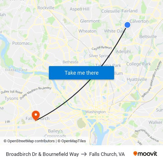 Broadbirch Dr & Bournefield Way to Falls Church, VA map