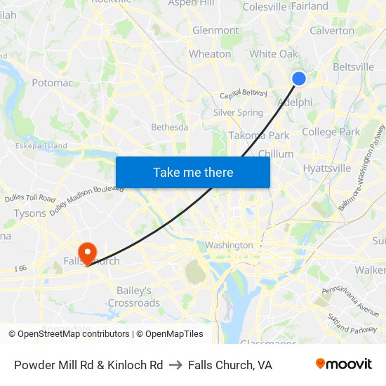 Powder Mill Rd & Kinloch Rd to Falls Church, VA map