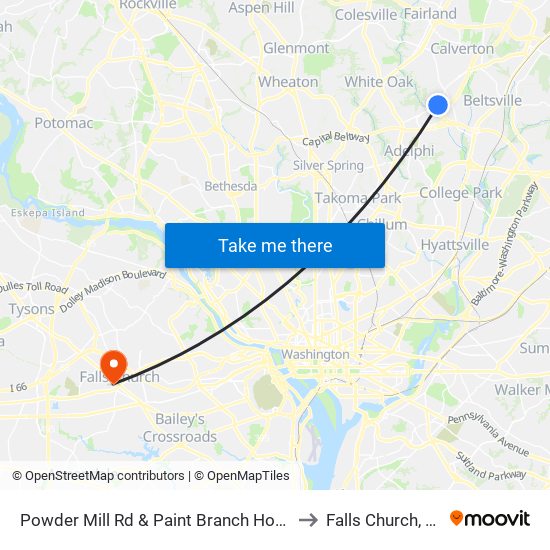 Powder Mill Rd & Paint Branch Home to Falls Church, VA map