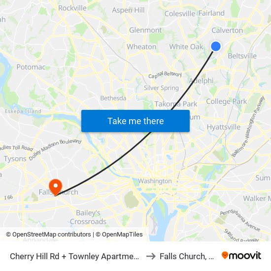 Cherry Hill Rd + Townley Apartments to Falls Church, VA map