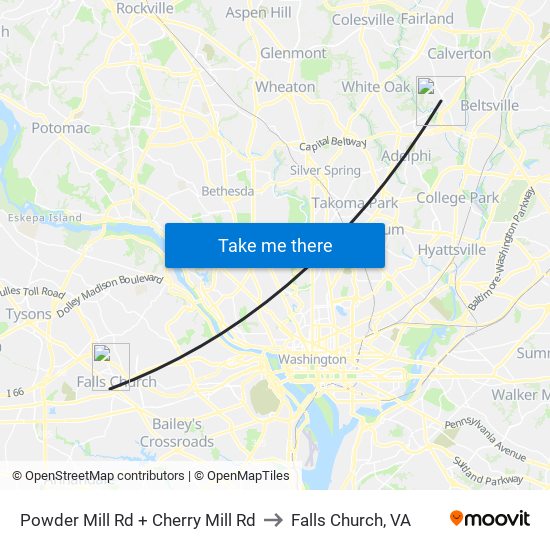 Powder Mill Rd + Cherry Mill Rd to Falls Church, VA map