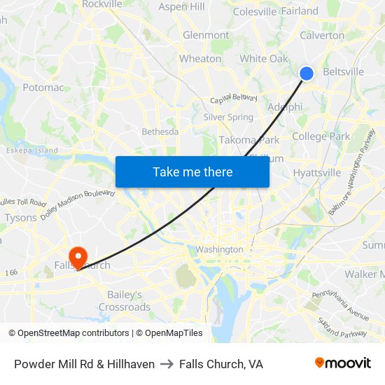 Powder Mill Rd & Hillhaven to Falls Church, VA map