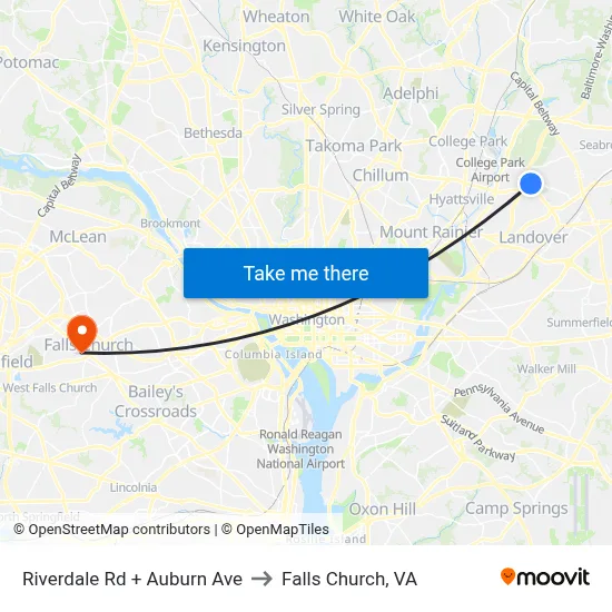 Riverdale Rd + Auburn Ave to Falls Church, VA map