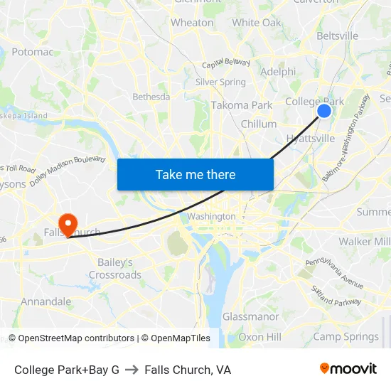 College Park+Bay G to Falls Church, VA map