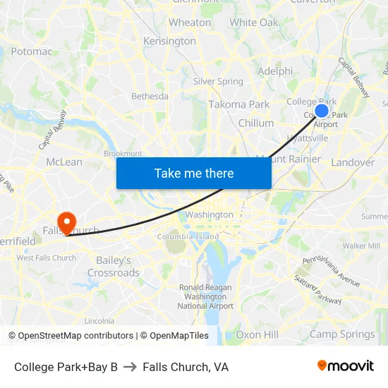 College Park+Bay B to Falls Church, VA map