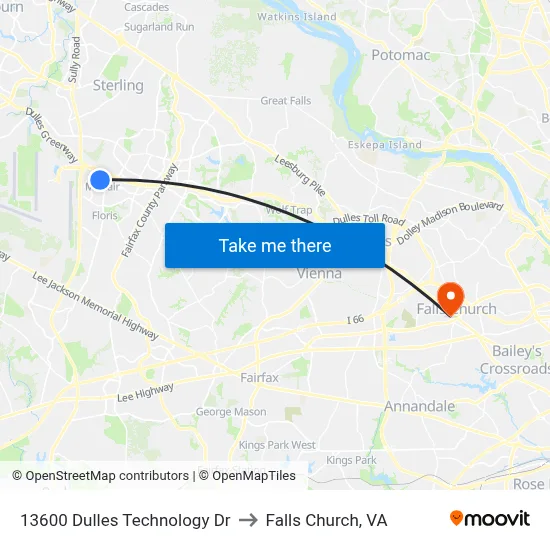 13600 Dulles Technology Dr to Falls Church, VA map