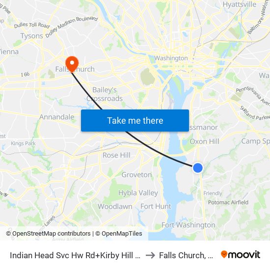 Indian Head Svc Hw Rd+Kirby Hill Rd to Falls Church, VA map