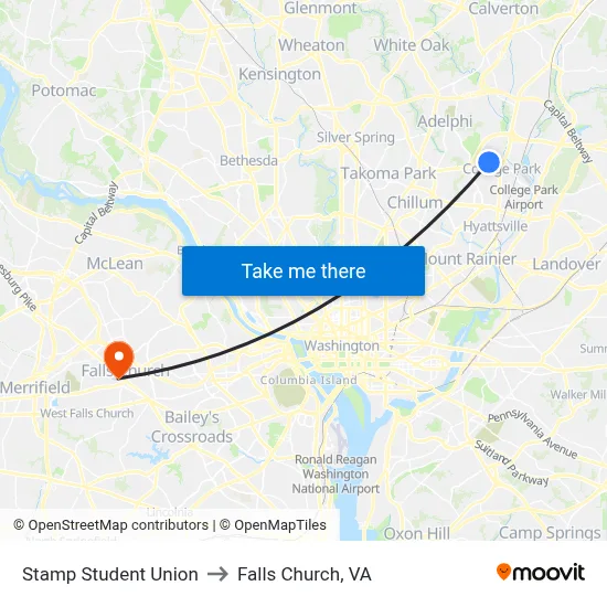 Stamp Student Union to Falls Church, VA map