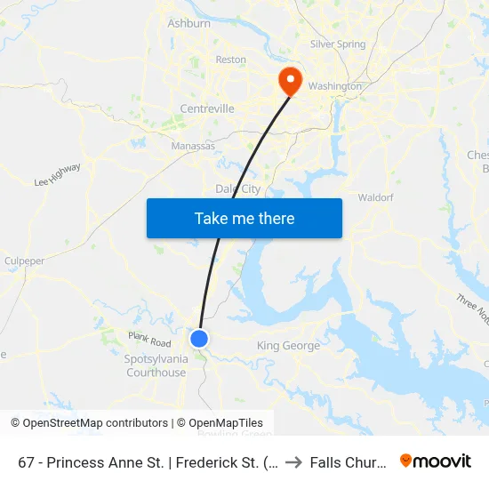 67 - Princess Anne St. | Frederick St. (Train Station) to Falls Church, VA map