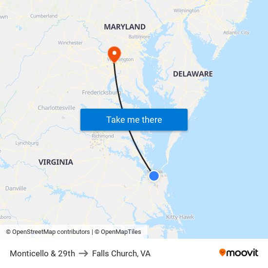 Monticello & 29th to Falls Church, VA map