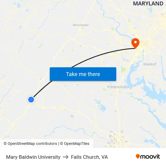 Mary Baldwin University to Falls Church, VA map