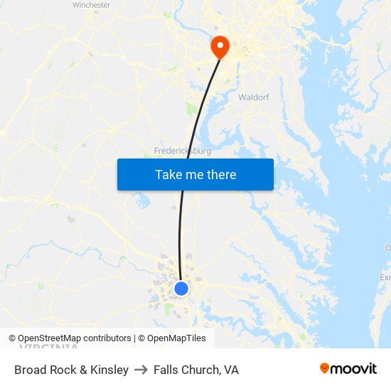 Broad Rock & Kinsley to Falls Church, VA map