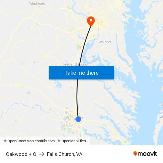 Oakwood + Q to Falls Church, VA map