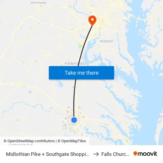 Midlothian Pike + Southgate Shopping Center to Falls Church, VA map