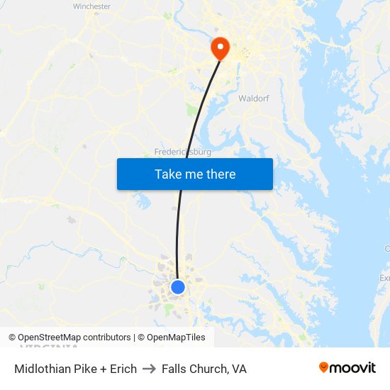 Midlothian Pike + Erich to Falls Church, VA map