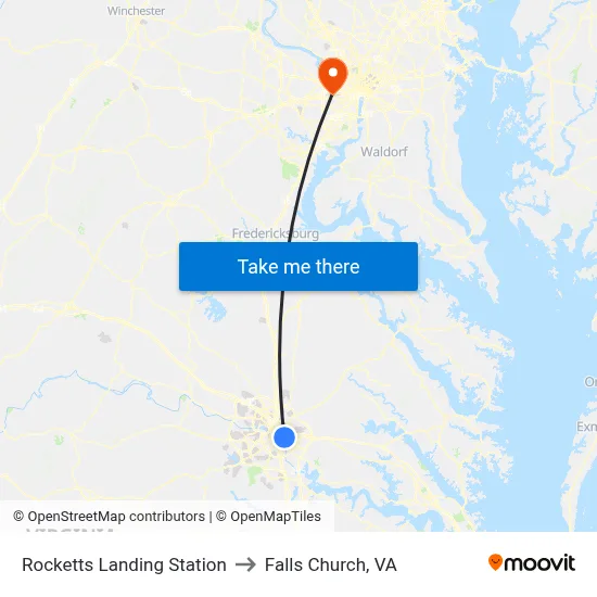 Rocketts Landing Station to Falls Church, VA map