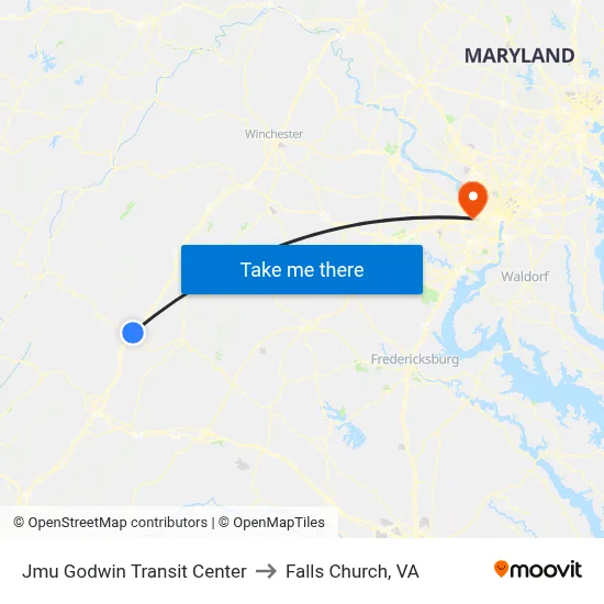 Jmu Godwin Transit Center to Falls Church, VA map