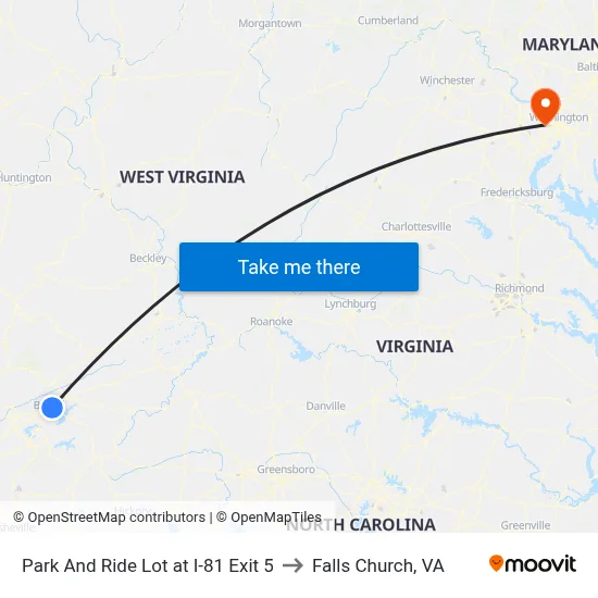 Park And Ride Lot at I-81 Exit 5 to Falls Church, VA map