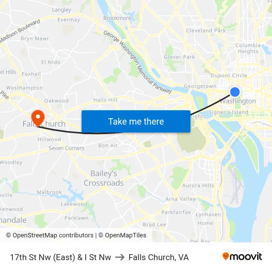 17th St Nw (East) & I St Nw to Falls Church, VA map