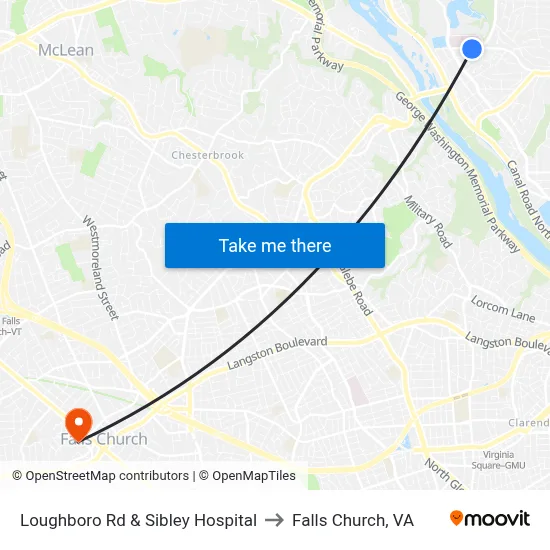Loughboro Rd & Sibley Hospital to Falls Church, VA map