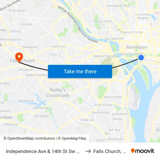 Independence Ave & 14th St Sw Wb to Falls Church, VA map