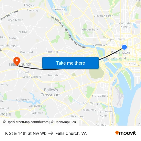 K St & 14th St Nw Wb to Falls Church, VA map