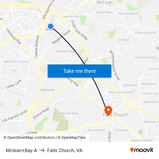 Mclean+Bay A to Falls Church, VA map