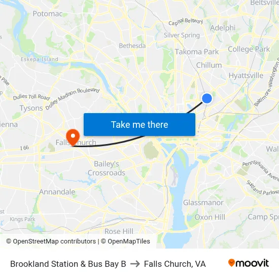 Brookland Station & Bus Bay B to Falls Church, VA map
