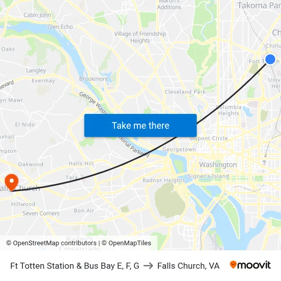 Ft Totten Station & Bus Bay E, F, G to Falls Church, VA map