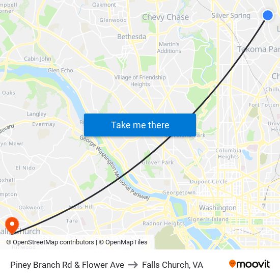 Piney Branch Rd & Flower Ave to Falls Church, VA map