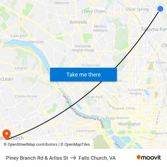 Piney Branch Rd & Arliss St to Falls Church, VA map
