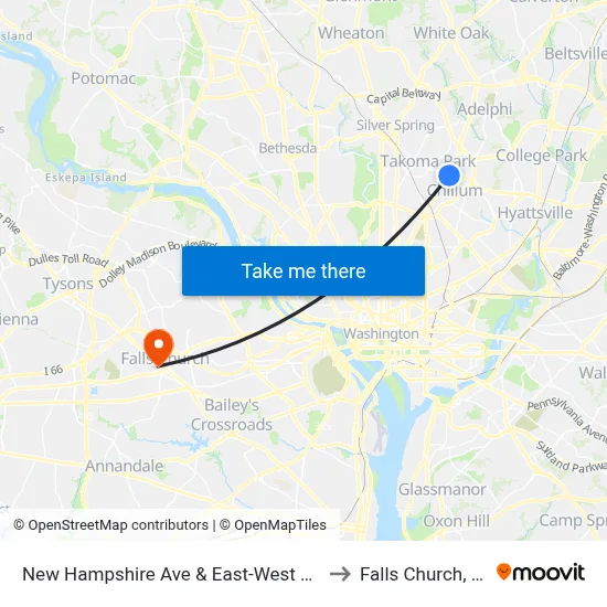 New Hampshire Ave & East-West Hwy to Falls Church, VA map