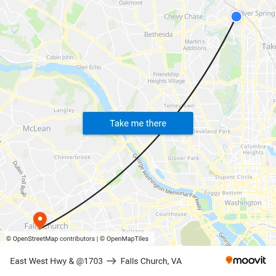 East West Hwy & @1703 to Falls Church, VA map