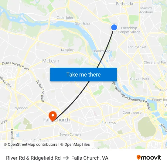 River Rd & Ridgefield Rd to Falls Church, VA map