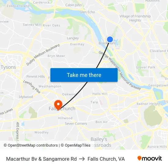 Macarthur Bv & Sangamore Rd to Falls Church, VA map