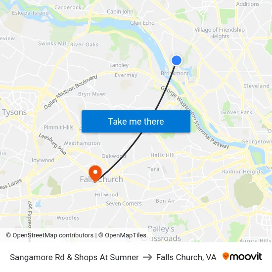 Sangamore Rd & Shops At Sumner to Falls Church, VA map