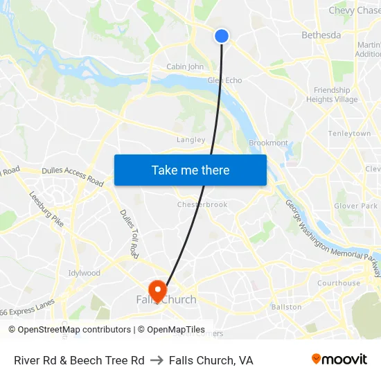 River Rd & Beech Tree Rd to Falls Church, VA map