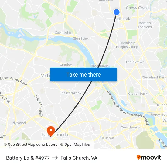 Battery La & #4977 to Falls Church, VA map