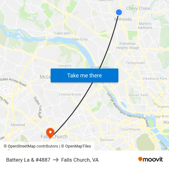 Battery La & #4887 to Falls Church, VA map