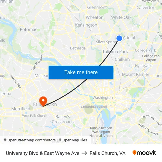 University Blvd & East Wayne Ave to Falls Church, VA map