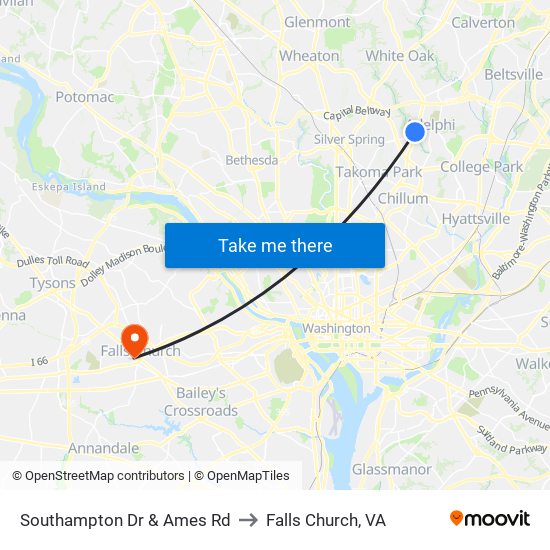 Southampton Dr & Ames Rd to Falls Church, VA map