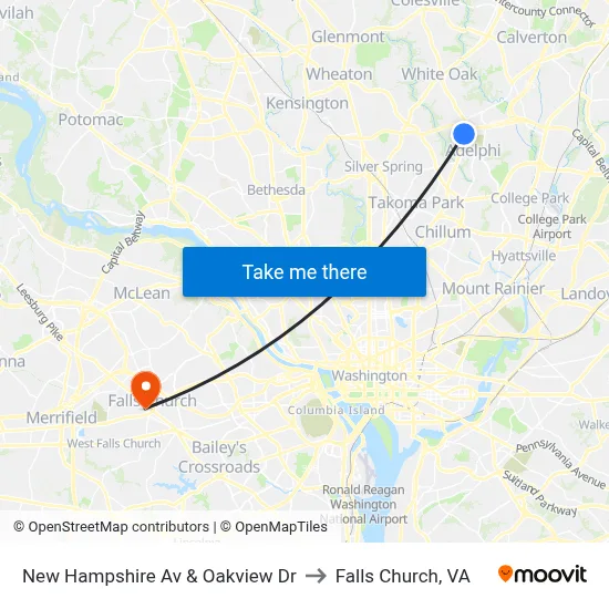 New Hampshire Av & Oakview Dr to Falls Church, VA map