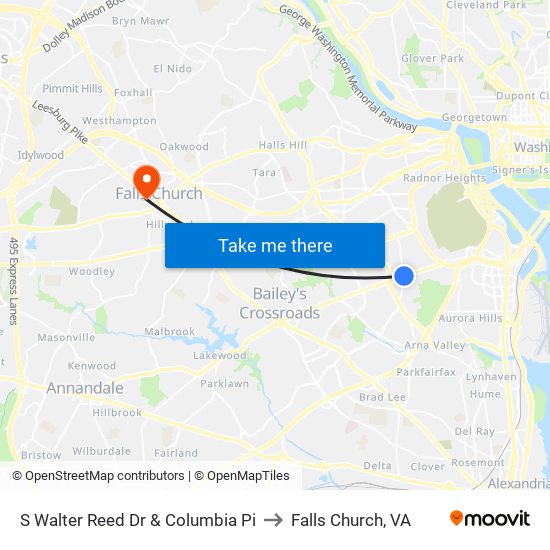 S Walter Reed Dr & Columbia Pi to Falls Church, VA map