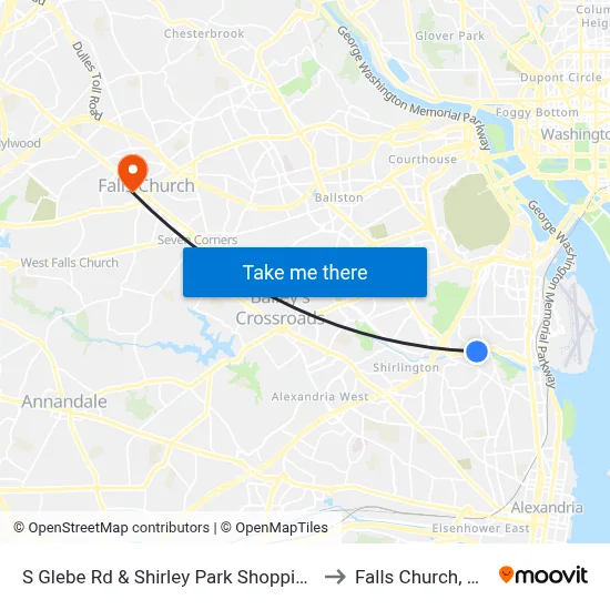 S Glebe Rd & Shirley Park Shopping to Falls Church, VA map