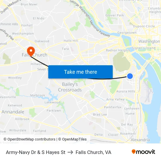 Army-Navy Dr & S Hayes St to Falls Church, VA map