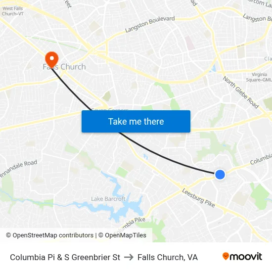 Columbia Pi & S Greenbrier St to Falls Church, VA map