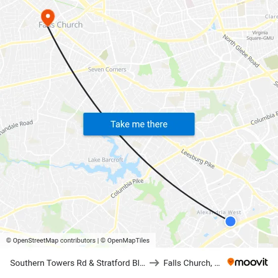 Southern Towers Rd & Stratford Bldg to Falls Church, VA map