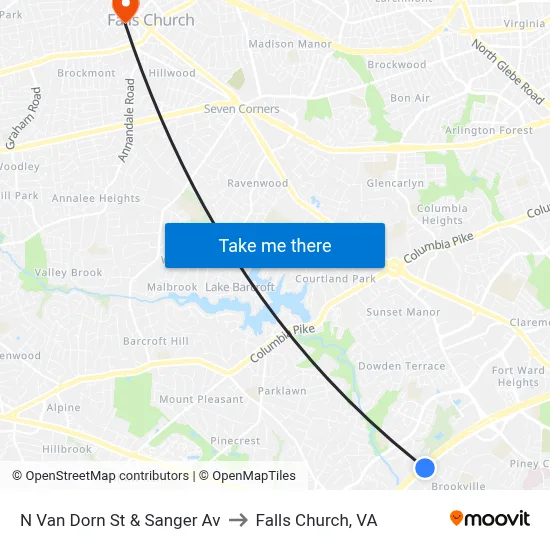 N Van Dorn St &    Sanger Av to Falls Church, VA map