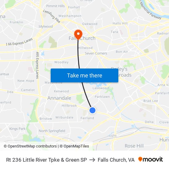 Rt 236 Little River Tpke & Green SP to Falls Church, VA map